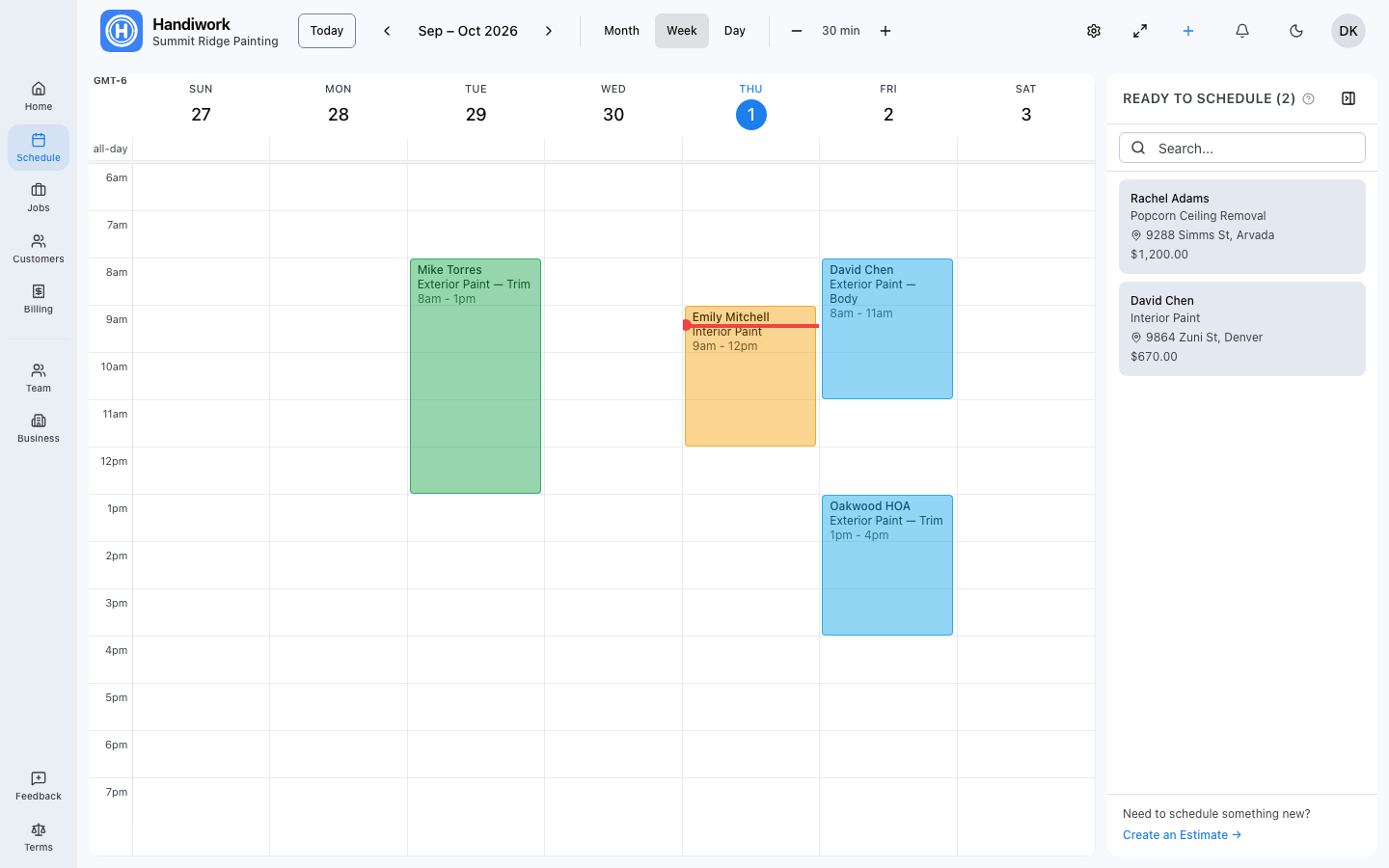 Schedule a job on the Handiwork calendar
