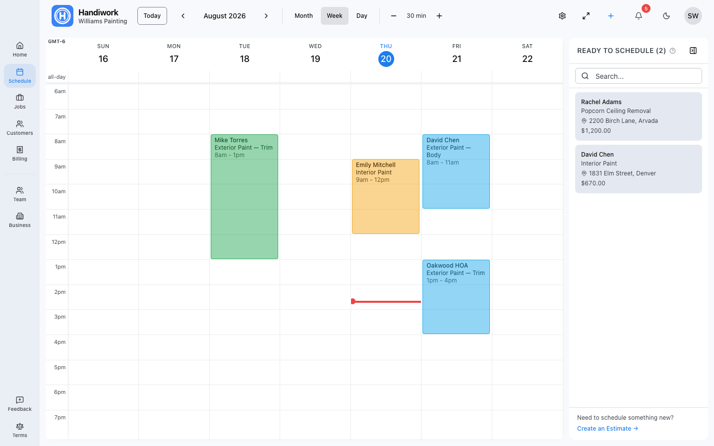 Handiwork drag-and-drop scheduling calendar